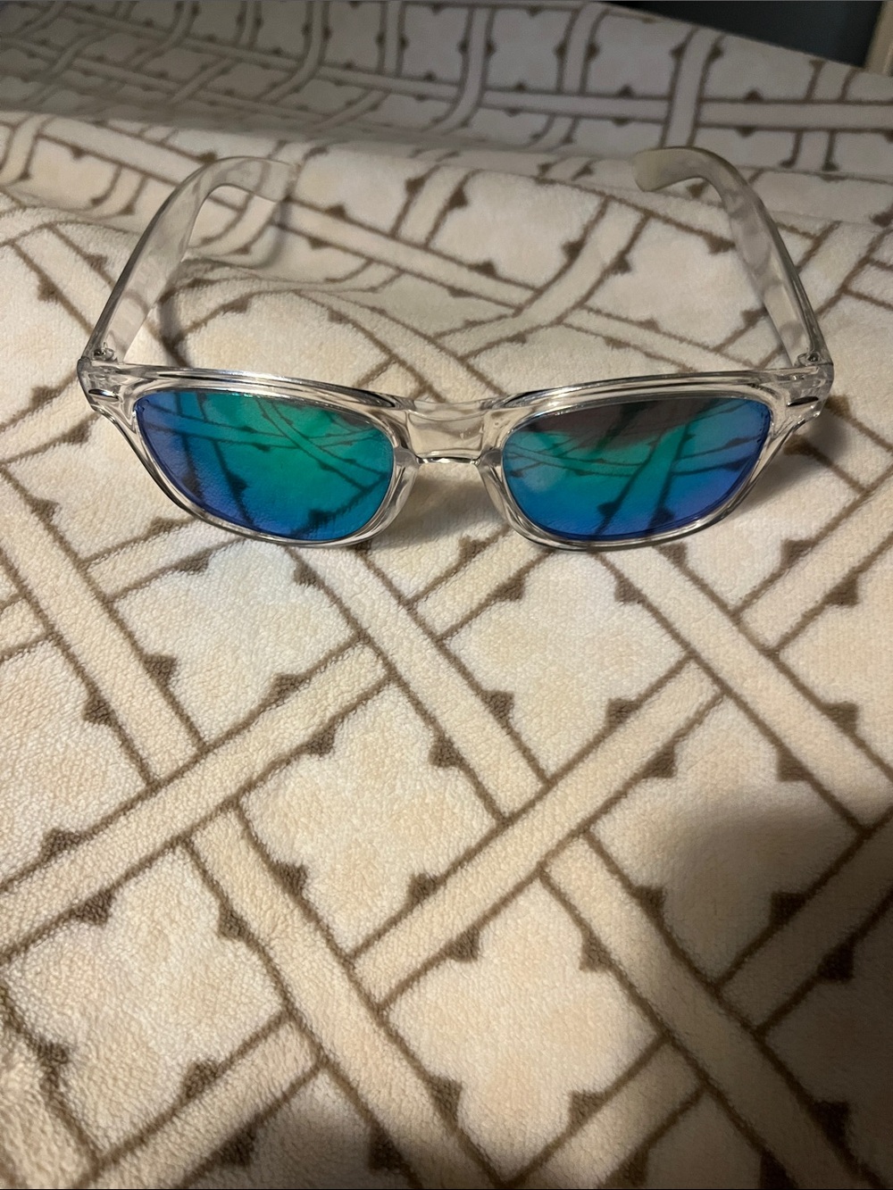 Kids Clear Frame Sunglasses with Blue-Green Mirrored Lenses